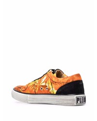 Baskets basses en toile imprimées orange Philipp Plein