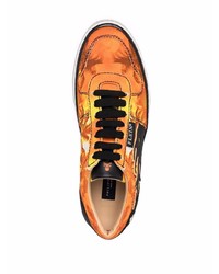 Baskets basses en toile imprimées orange Philipp Plein