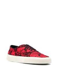 Baskets basses en toile imprimées rouges Saint Laurent