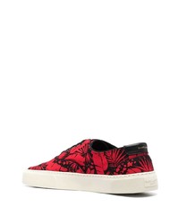 Baskets basses en toile imprimées rouges Saint Laurent