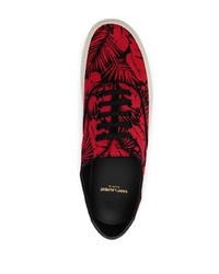 Baskets basses en toile imprimées rouges Saint Laurent