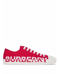 Baskets basses en toile imprimées rouges Burberry