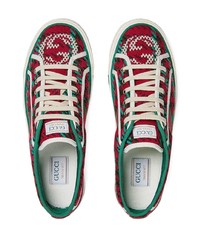 Baskets basses en toile imprimées rouges Gucci