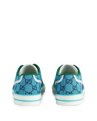 Baskets basses en toile imprimées turquoise Gucci