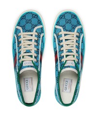 Baskets basses en toile imprimées turquoise Gucci