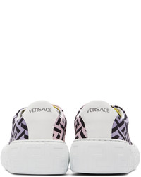 Baskets basses en toile imprimées violet clair Versace