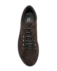 Baskets basses en toile marron foncé Kiton