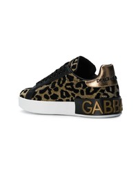 Baskets basses imprimées léopard dorées Dolce & Gabbana