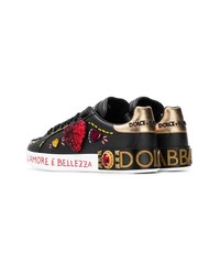Baskets basses pailletées ornées noires Dolce & Gabbana