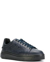 Baskets en cuir bleu marine Emporio Armani