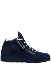 Baskets en cuir bleu marine Giuseppe Zanotti Design