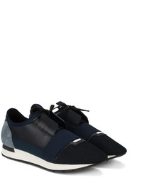 Baskets en cuir bleu marine Balenciaga