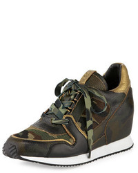 Baskets en cuir camouflage olive