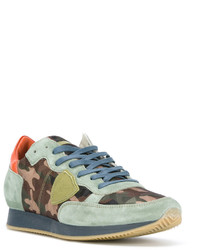 Baskets en cuir camouflage vert menthe Philippe Model