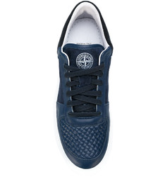 Baskets en cuir matelassées bleu marine Stone Island