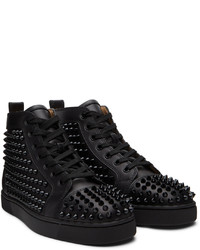 Baskets montantes en cuir à clous noires Christian Louboutin