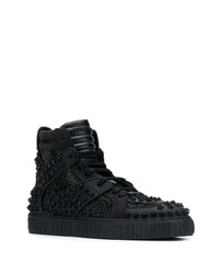 Baskets montantes en cuir à clous noires Philipp Plein