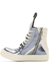 Baskets montantes en cuir argentées Rick Owens