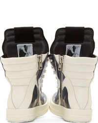 Baskets montantes en cuir argentées Rick Owens