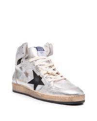 Baskets montantes en cuir argentées Golden Goose