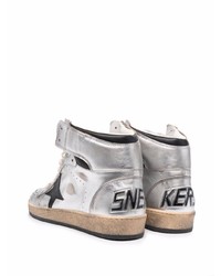 Baskets montantes en cuir argentées Golden Goose