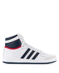 Baskets montantes en cuir blanc et bleu marine adidas