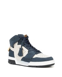 Baskets montantes en cuir blanc et bleu marine Buscemi