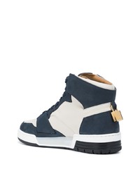 Baskets montantes en cuir blanc et bleu marine Buscemi