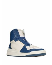 Baskets montantes en cuir blanc et bleu marine Saint Laurent