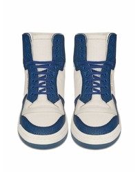 Baskets montantes en cuir blanc et bleu marine Saint Laurent