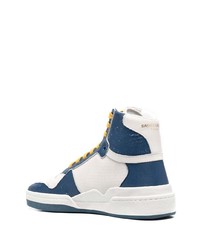 Baskets montantes en cuir blanc et bleu marine Saint Laurent