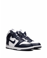 Baskets montantes en cuir blanc et bleu marine Nike