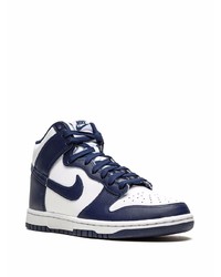 Baskets montantes en cuir blanc et bleu marine Nike