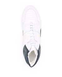 Baskets montantes en cuir blanc et bleu marine Common Projects