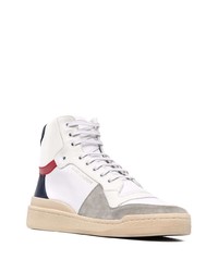 Baskets montantes en cuir blanc et bleu marine Saint Laurent