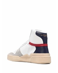 Baskets montantes en cuir blanc et bleu marine Saint Laurent