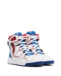 Baskets montantes en cuir blanc et bleu marine Balmain