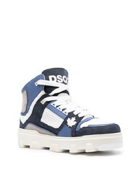 Baskets montantes en cuir blanc et bleu marine DSQUARED2