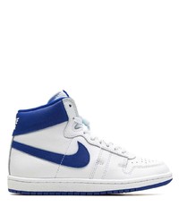 Baskets montantes en cuir blanc et bleu marine Nike