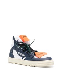 Baskets montantes en cuir blanc et bleu marine Off-White