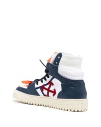 Baskets montantes en cuir blanc et bleu marine Off-White