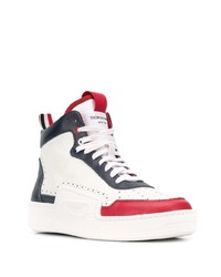 Baskets montantes en cuir blanc et bleu marine Thom Browne