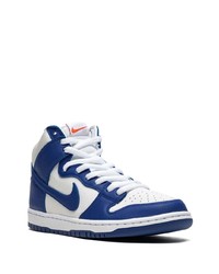 Baskets montantes en cuir blanc et bleu marine Nike