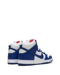 Baskets montantes en cuir blanc et bleu marine Nike