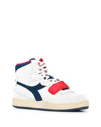 Baskets montantes en cuir blanc et bleu marine Diadora