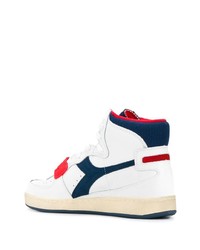 Baskets montantes en cuir blanc et bleu marine Diadora