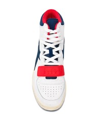 Baskets montantes en cuir blanc et bleu marine Diadora