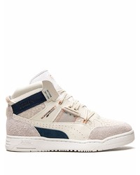 Baskets montantes en cuir blanc et bleu marine Puma