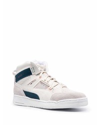 Baskets montantes en cuir blanc et bleu marine Puma