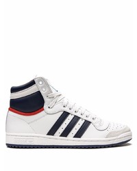 Baskets montantes en cuir blanc et bleu marine adidas